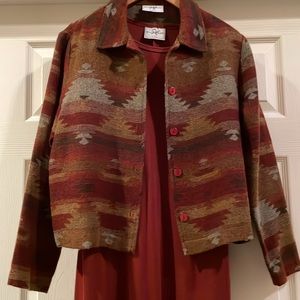 Studio Ease 2-piece set: rust midi dress with coordinating jacket, size Medium